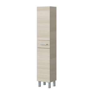 Colonna bagno Wilmington, Pensile bagno con 2 ante e 1 cassetto, Armadio alto, 35x31h182 cm, Rovere