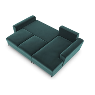 Canapé d'angle droit convertible avec coffre de rangement "Kyoto" 4 places en velours pétrole