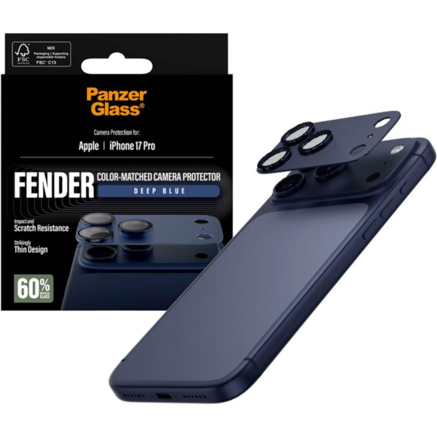 Protège objectif PANZERGLASS iPhone 17 Pro protège obj bleu intense
