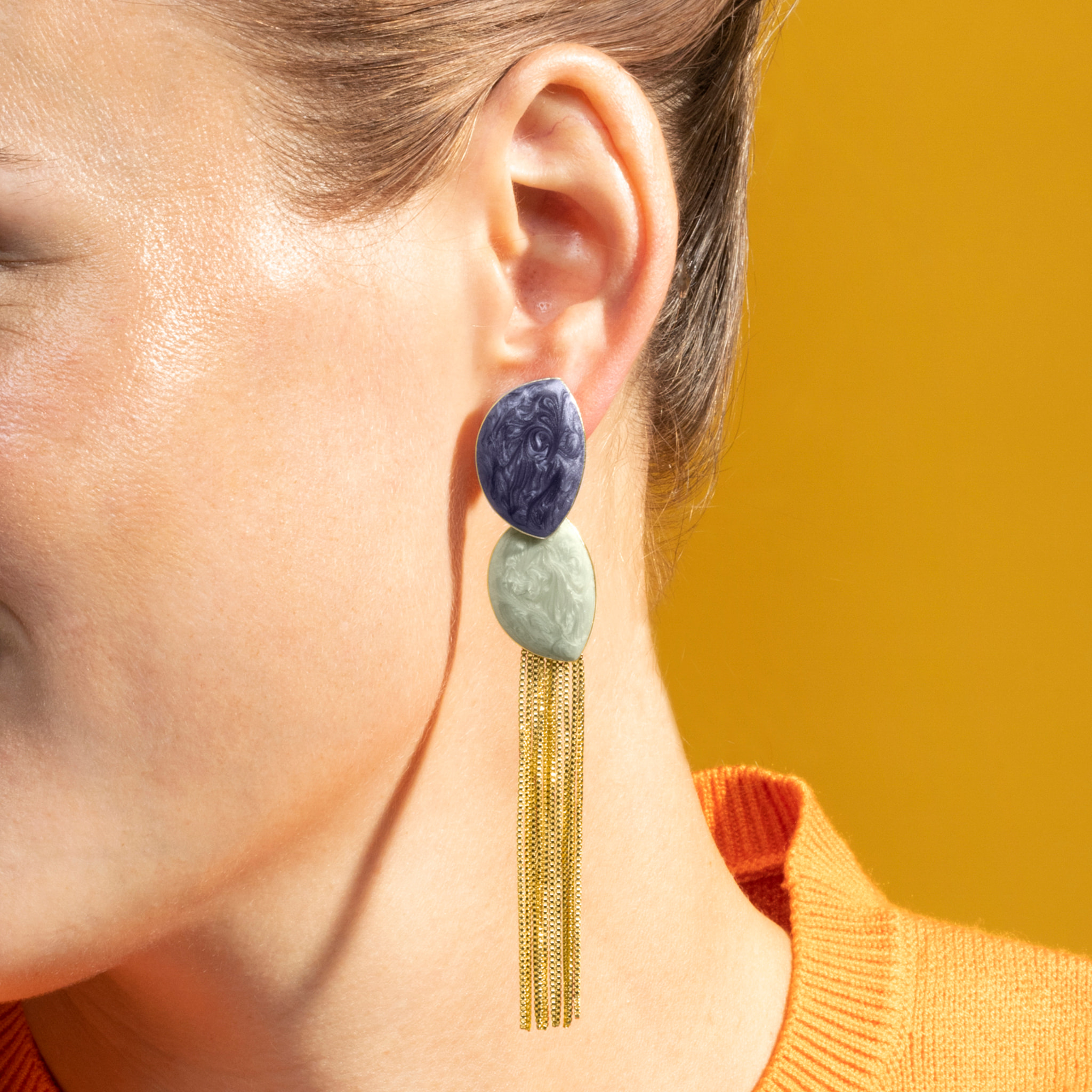 Pendientes con Lacado Azul acabado oro 18k