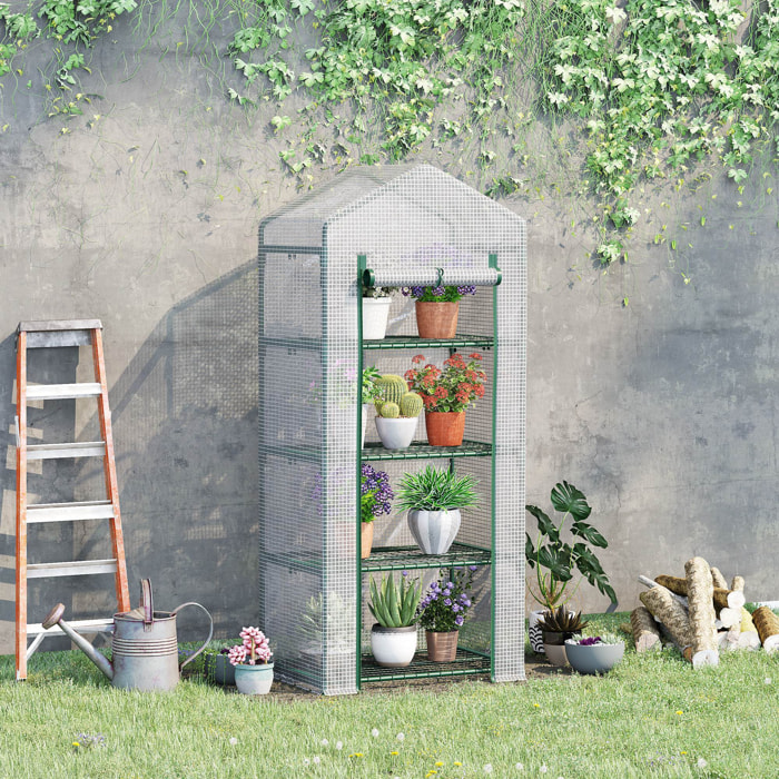 Invernadero de Jardín con 4 Estantes y Cubierta de PE Tipo Caseta de Tubo Acero Vivero Casero para Cultivo de Plantas Flores Macetas 70x50x160 cm Blanco
