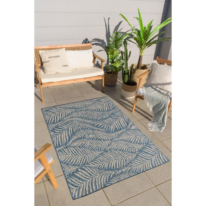 Samba - tapis intérieur extérieur motif feuilles, bleu