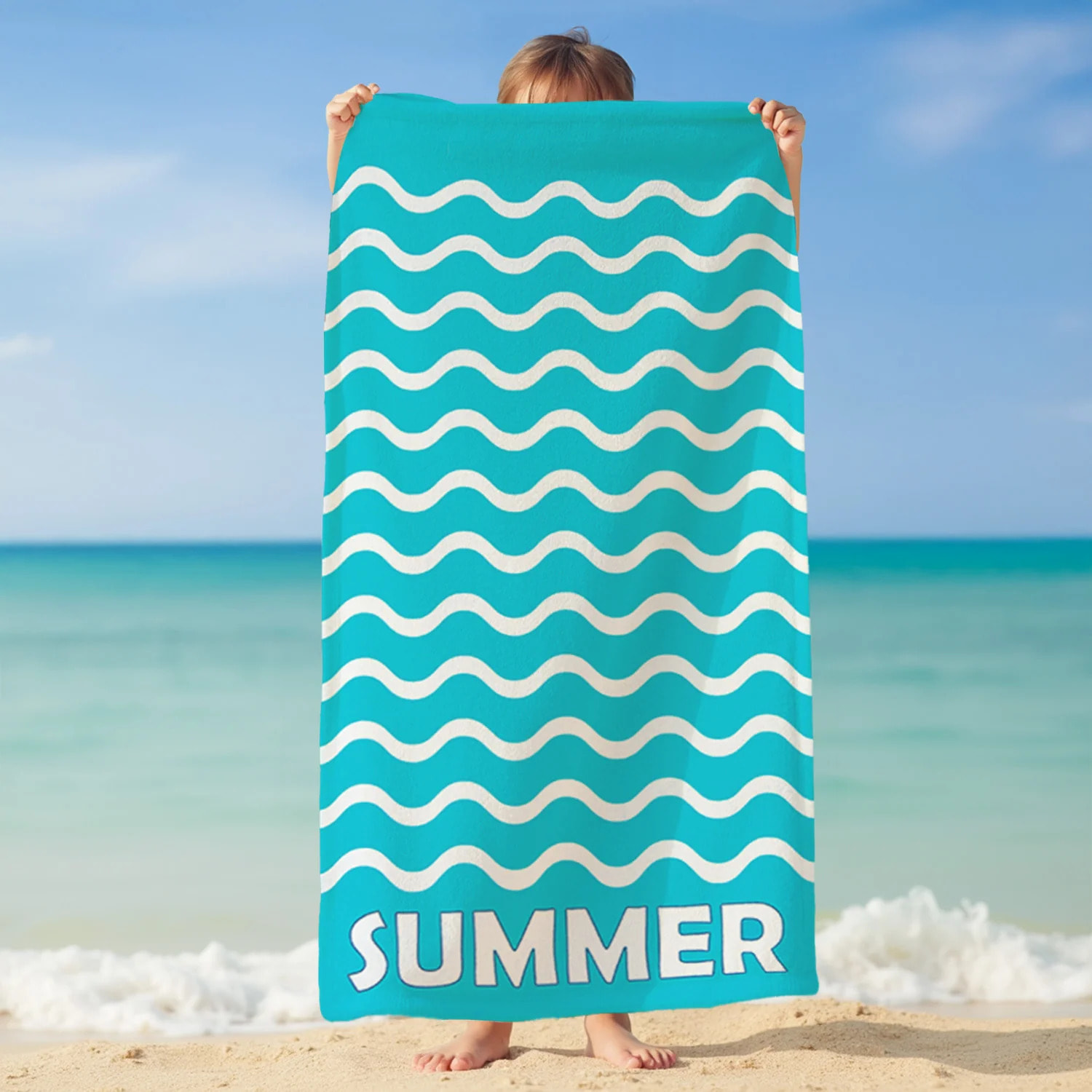 Serviette de plage microfibre enfant - Vague-Pop - 75x150cm - 220g/m²