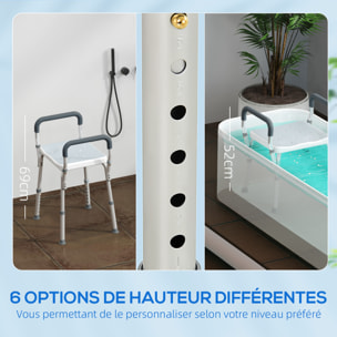 Chaise de douche tabouret de douche antidérapant - hauteur réglable, accoudoirs - alu HDPE bleu