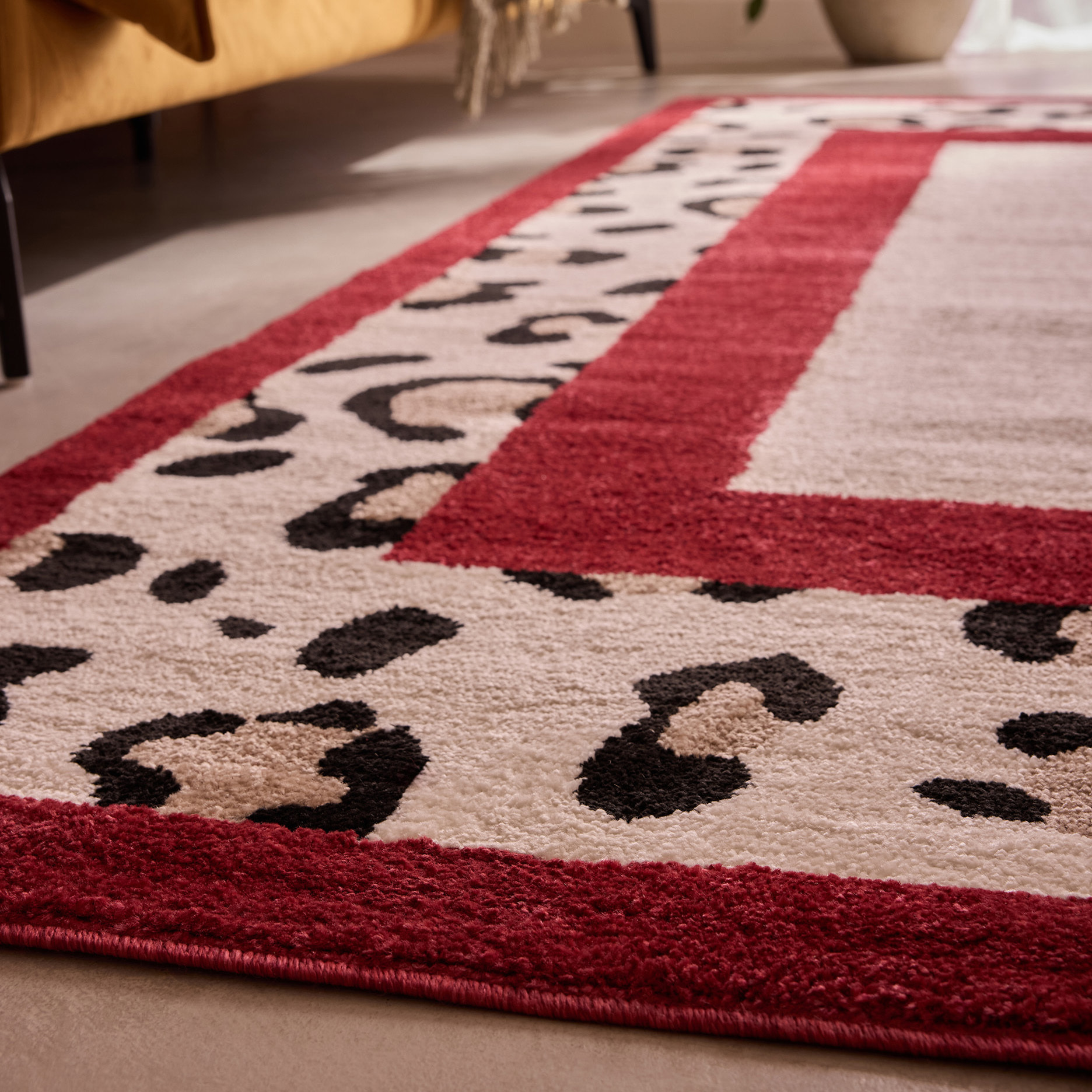 LEOVAH - Tapis de salon rouge à motif léopard