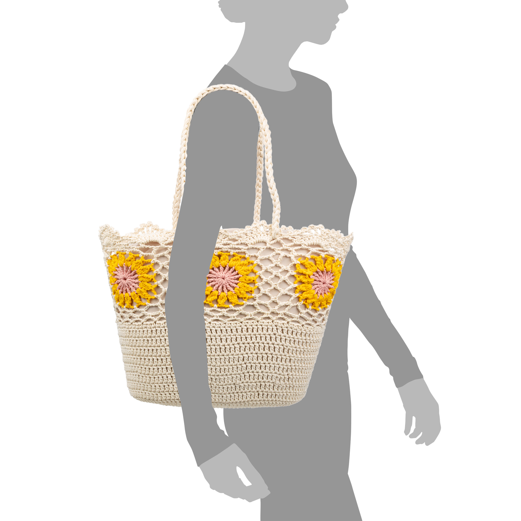 Villaga bolso de hombro mujer. Fabricado en algodón, con flores decorativas.