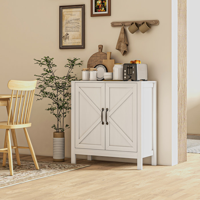 Buffet 2 portes étagère style rustique chic - dim. 80L x 35l x 85H cm - blanc