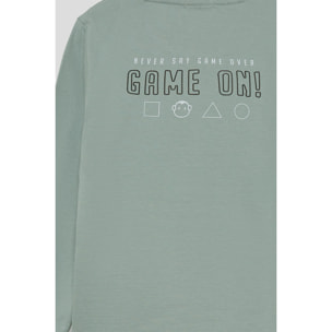 Camiseta niño verde de manga larga, estampado Street Monkey en el pecho, algodón suave y cómodo | Color: Verde medio | Street Monkey