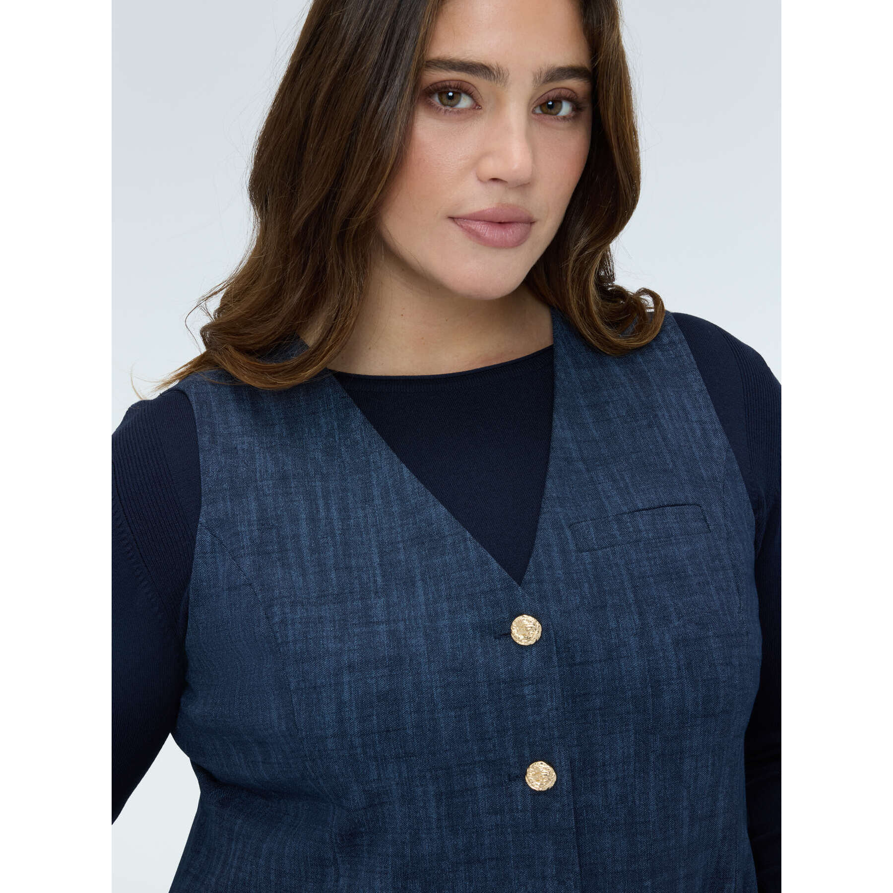 Fiorella Rubino - Chaleco en Punto Milano con botones - Azul