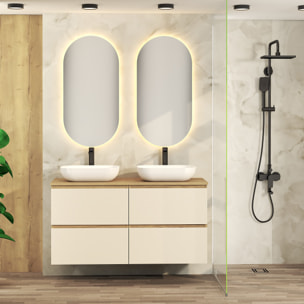 ENSEMBLE SALLE DE BAIN NIA | MEUBLE SUSPENDU | 140 CM GLACIER | 4 TIROIRS | LAVABO SUR PLAN | N'INCLUT PAS MIROIR | MEUBLE MONTÉ | ALDAY