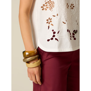 Oltre - Top de algodón con bordados calados - Blanco