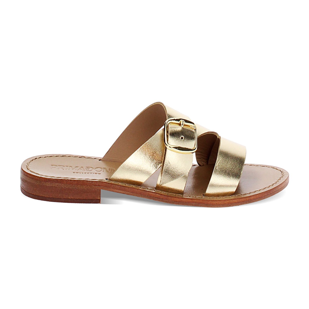 Sandali bassi oro in vacchetta con fibbia