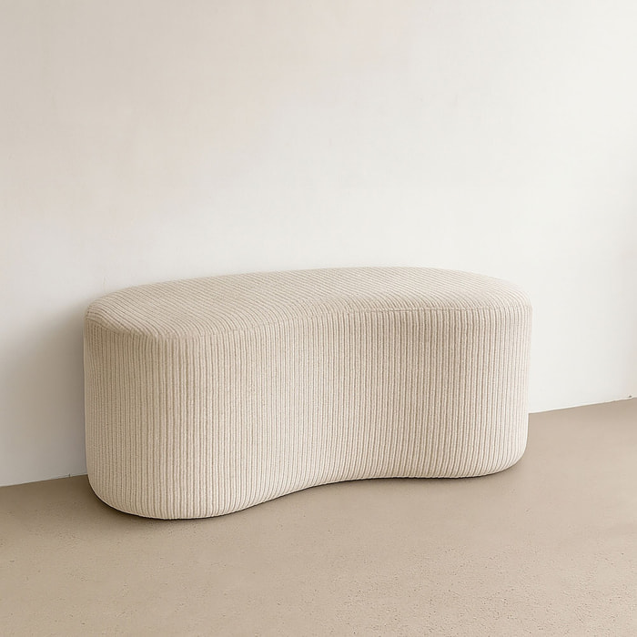 Banc en tissu bouclette beige et structure en bois CÔME