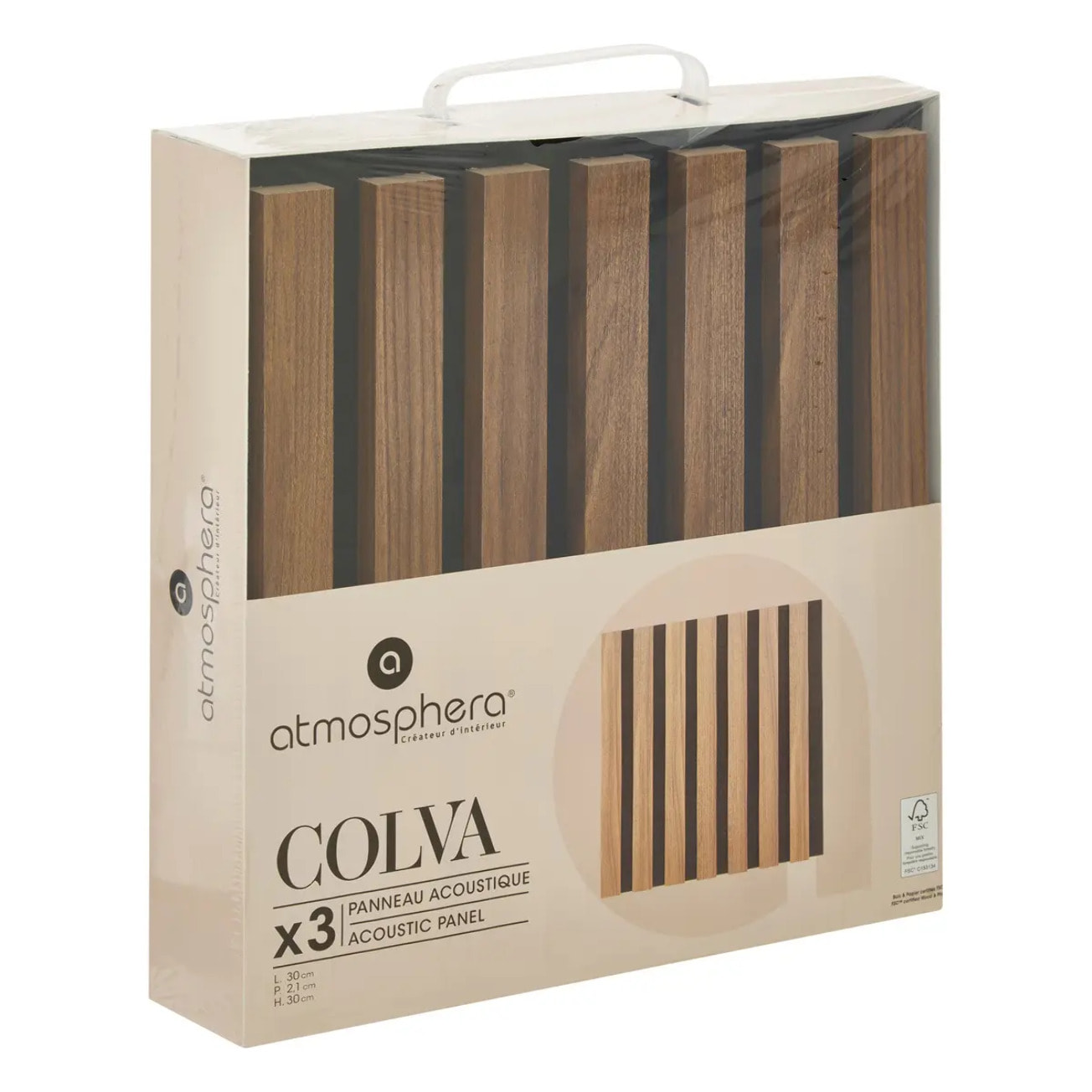 Lot de 3 panneaux décoratifs Colva effet noyer fond noir 30x30cm
