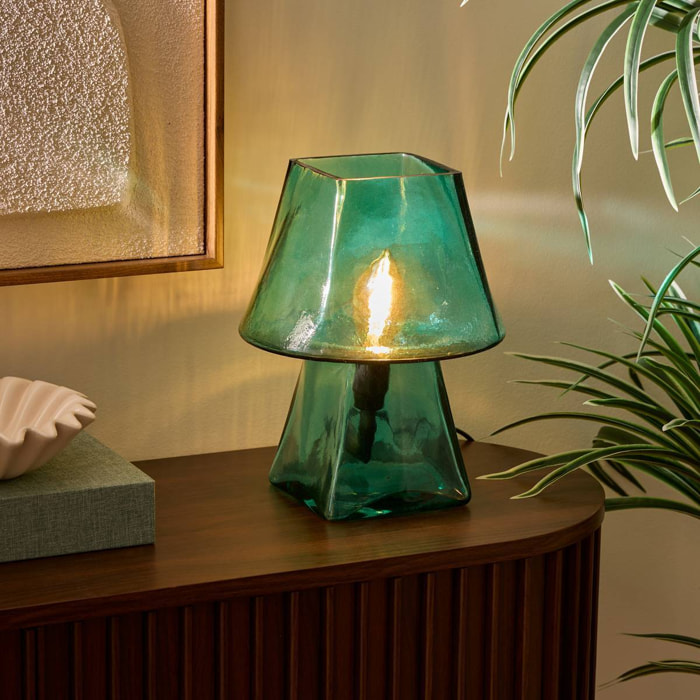 Lampe champignon Elita H.26cm en verre bleu