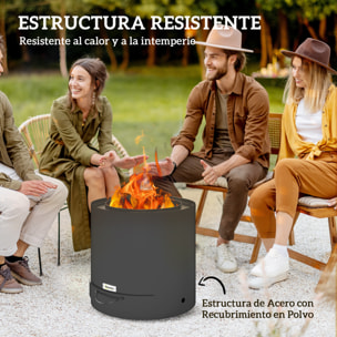 Brasero Exterior Redondo Ø45x42 cm de Acero Brasero Exterior Jardín con Bandeja para Cenizas y Atizador Protector de Chispas para Terraza Camping Fiesta Negro