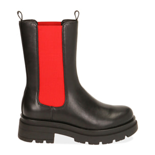 Botas Chelsea negras/rojas, tacón 5 cm.