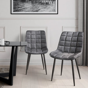 Chaises Melinda en velours - Gris clair - pieds noirs