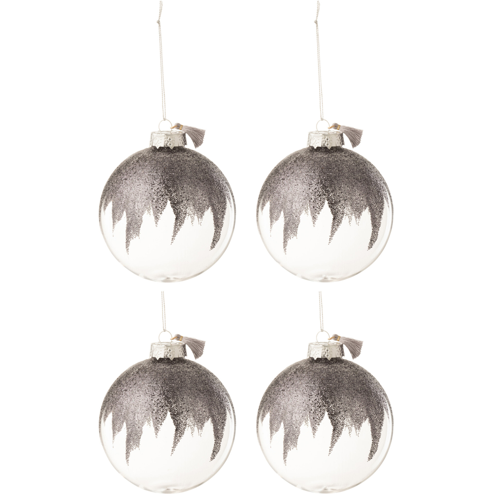 J-Line boule De Noël Paillettes Mini Floches - verre - gris/transparent - medium - boîte de 4