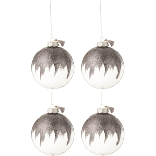 J-Line boule De Noël Paillettes Mini Floches - verre - gris/transparent - medium - boîte de 4