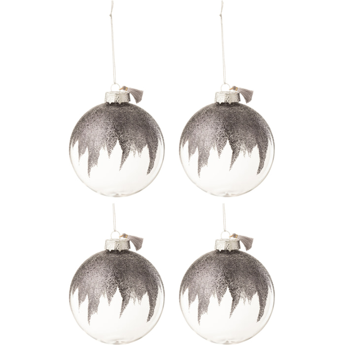 J-Line boule De Noël Paillettes Mini Floches - verre - gris/transparent - medium - boîte de 4