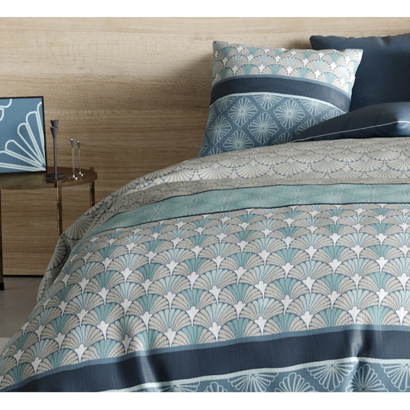 Parure housse de couette coton bleu