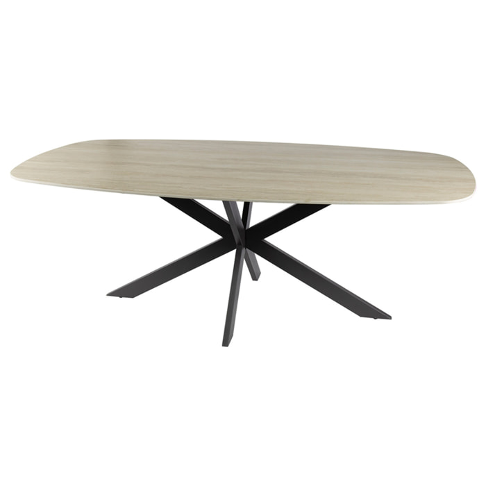 Ruben - table à manger - plateau en céramique 3D effet travertin - pieds en acier - 6 à 8 personnes - Beige / Noir