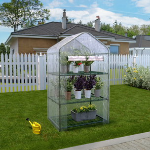 Serra A 3 Ripiani Da Giardino Per Orto Telaio In Acciaio Verniciato Telo In PVC Trasparente Porta Avvolgibile Apertura A Cerniera 69x49x125 Cm