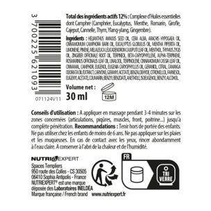 NUTRI EXPERT - Baume Chinois - Soulage douleurs articulaires et musculaires - Apaise les contusions, piqûres, entorses - Aux huiles essentielles - Sans parabène - Pot 30ml
