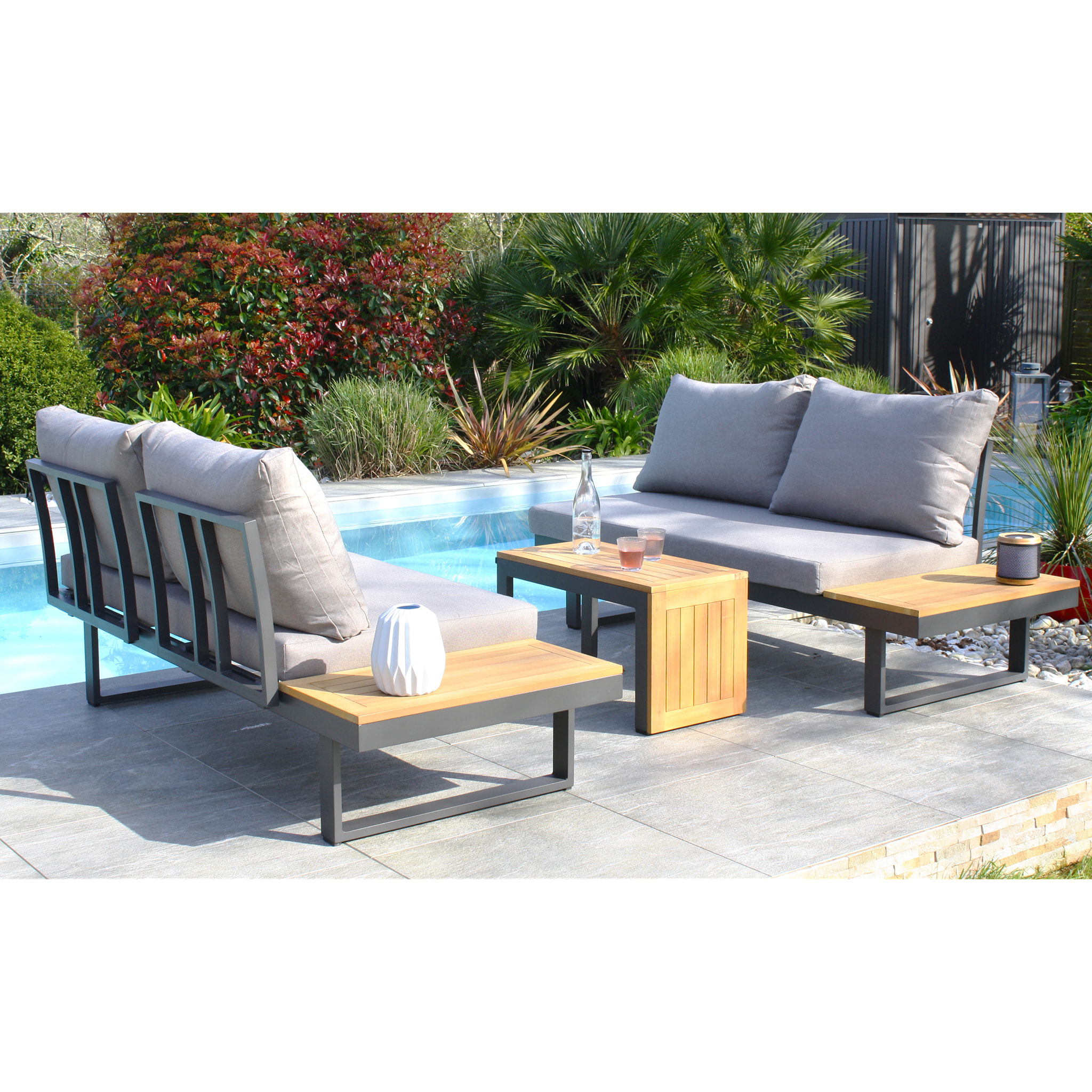 TOKYO - Salon de jardin 4 places en bois d'acacia et aluminium