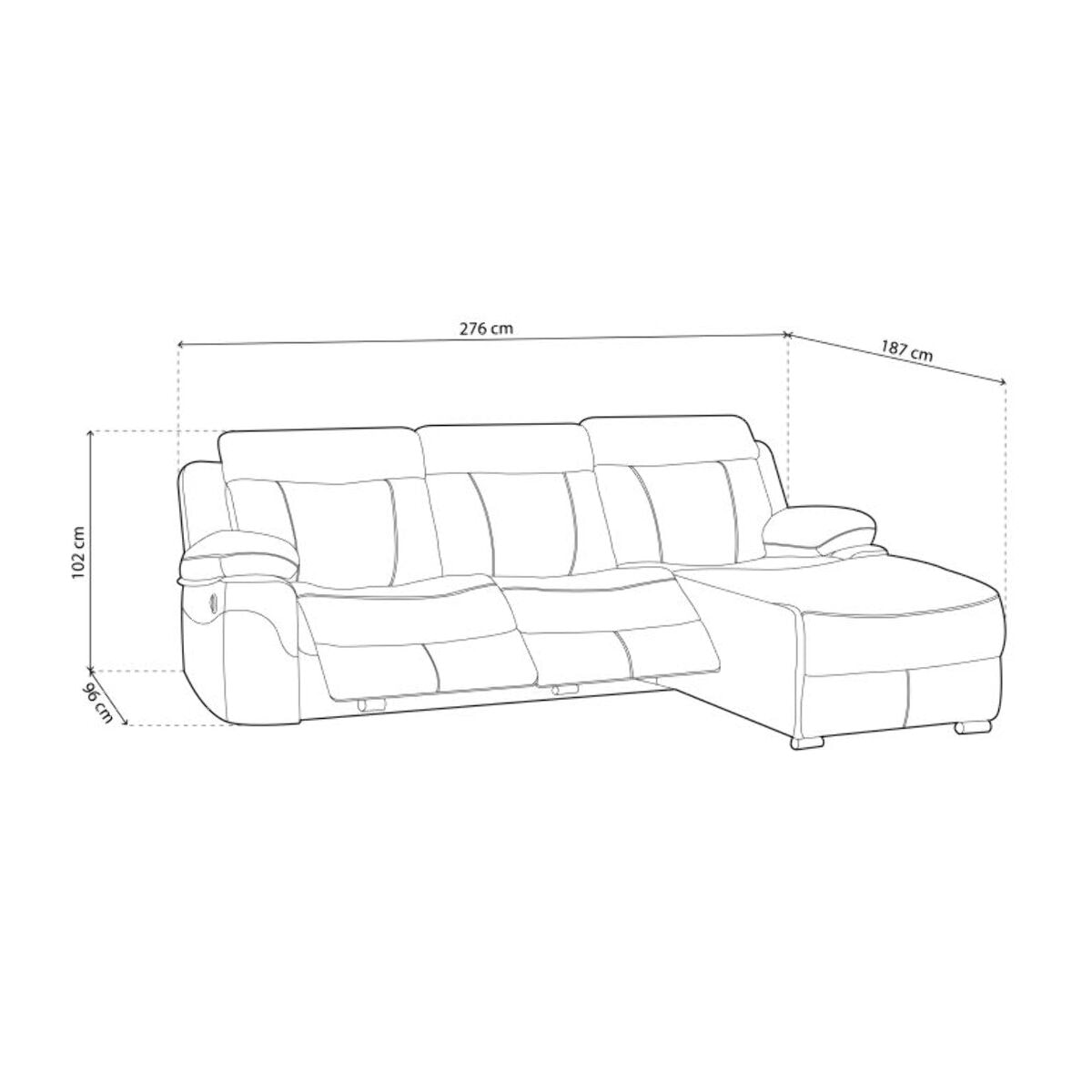 Sofá relax eléctrico con chaiselongue izquierdo Nellie 3 plazas Cemento