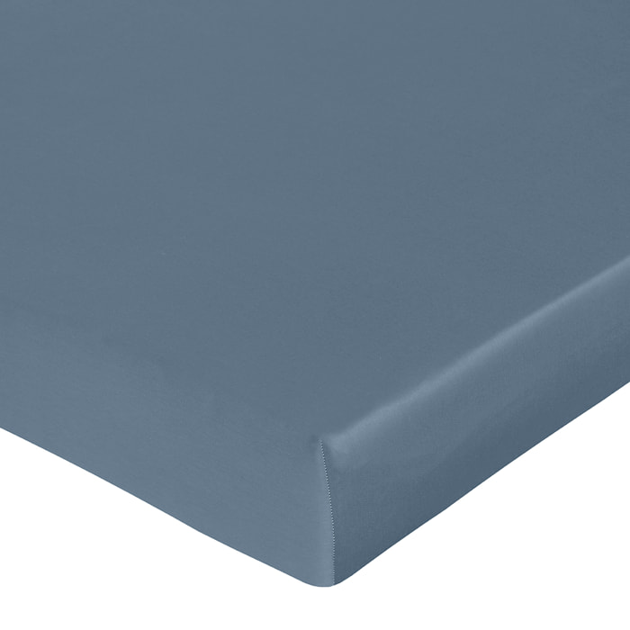 Drap housse satin de coton bleu