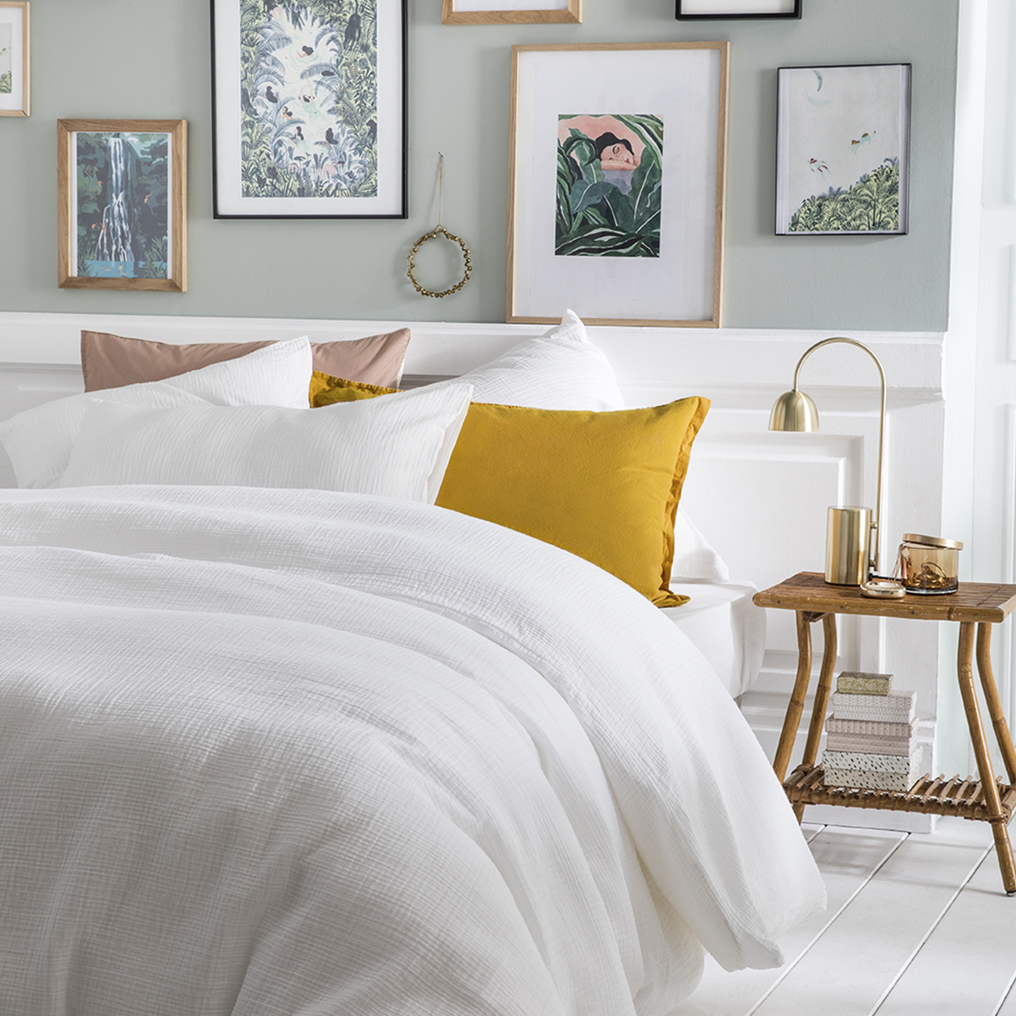 Housse de couette unie en gaze de coton, TENDRESSE, Blanc