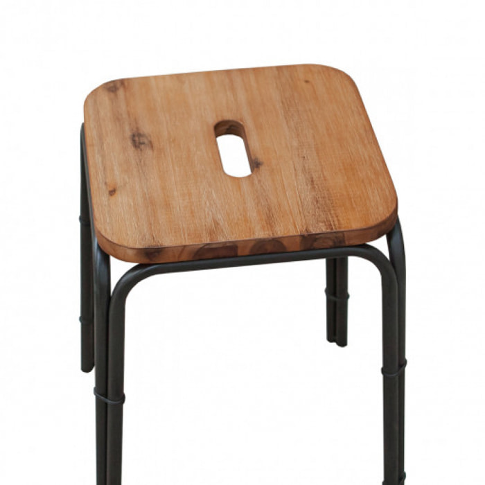 Tabouret en bois d'acacia et métal style industriel - ATELIER