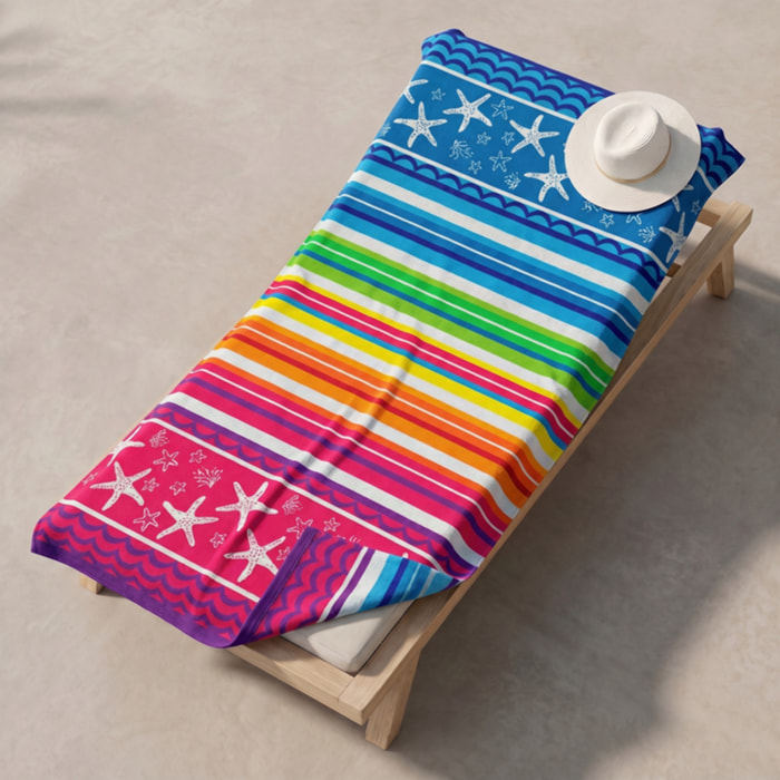 Telo mare in spugna jacquard, 90x165 cm, 100% cotone egiziano, morbido e super assorbente, asciugamano spiaggia grande con fantasia marina colorata, resistente e certificato OEKO-TEX, ideale per mare piscina e viaggio