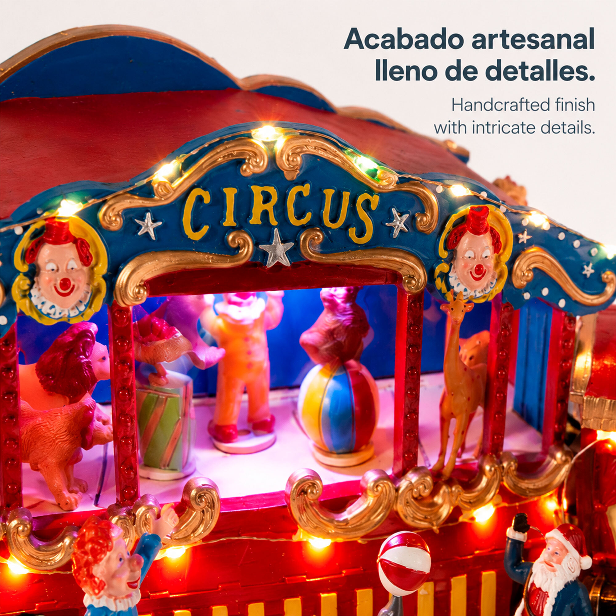 Camión circo navideño con luces led, movimiento y música, usb o pilas 39x15,5x18,5 cm
