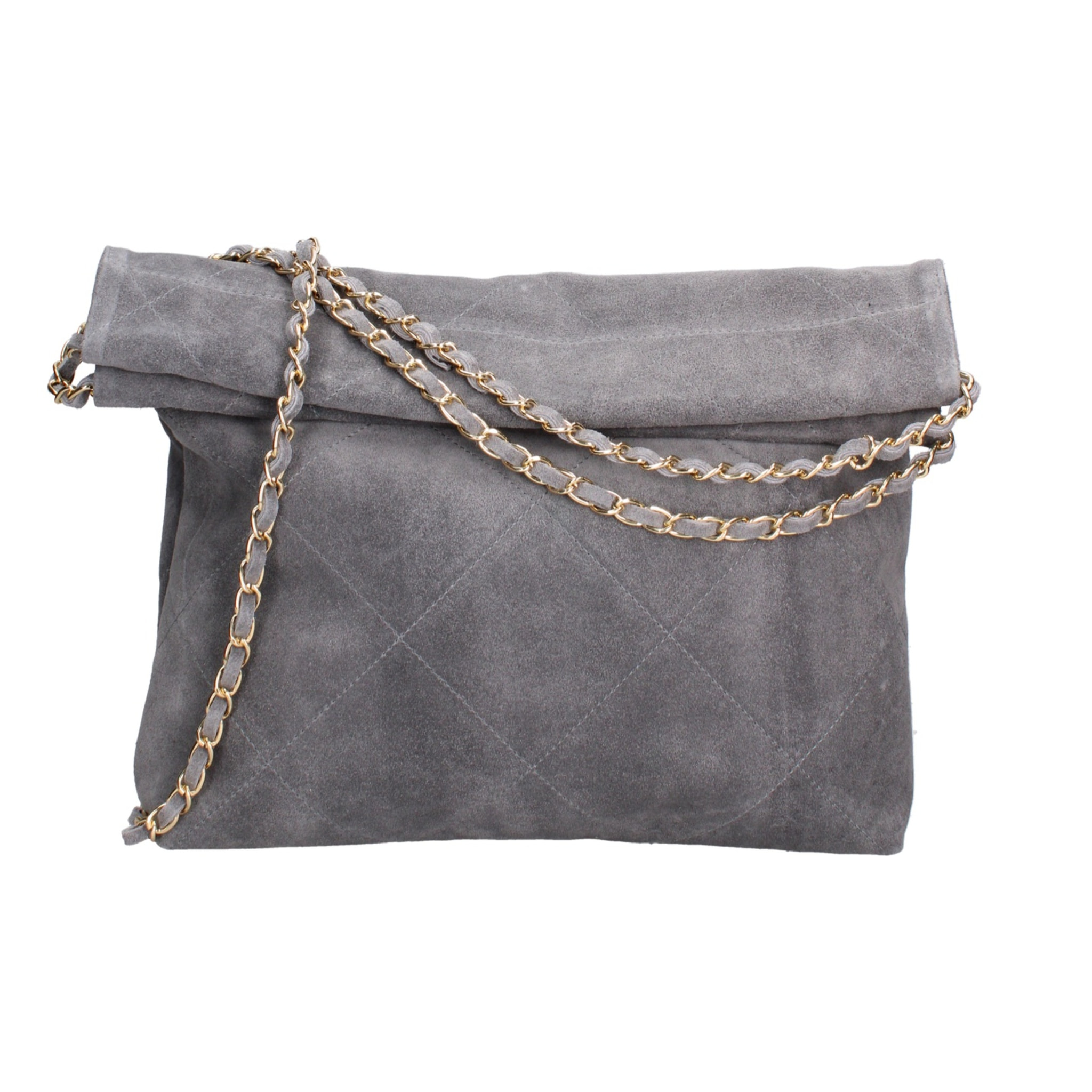 Borsa a spalla da donna Made in Italy - Modello Celeste Elite - Pelle scamosciata - 32.0 x 34.0 x 6.0 cm