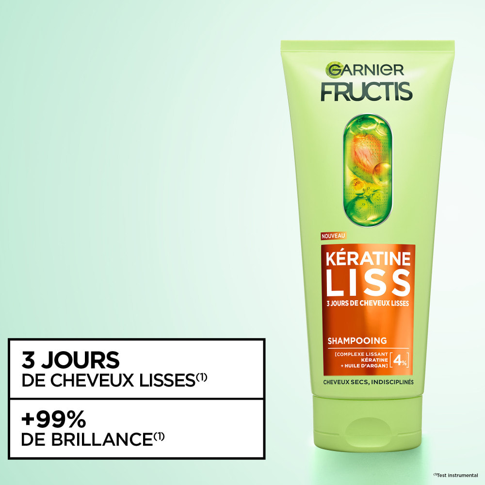 Garnier Fructis Kératine Liss Routine Shampooing, Masque et Spray lissant enrichie en kératine végétale et huile d'argan