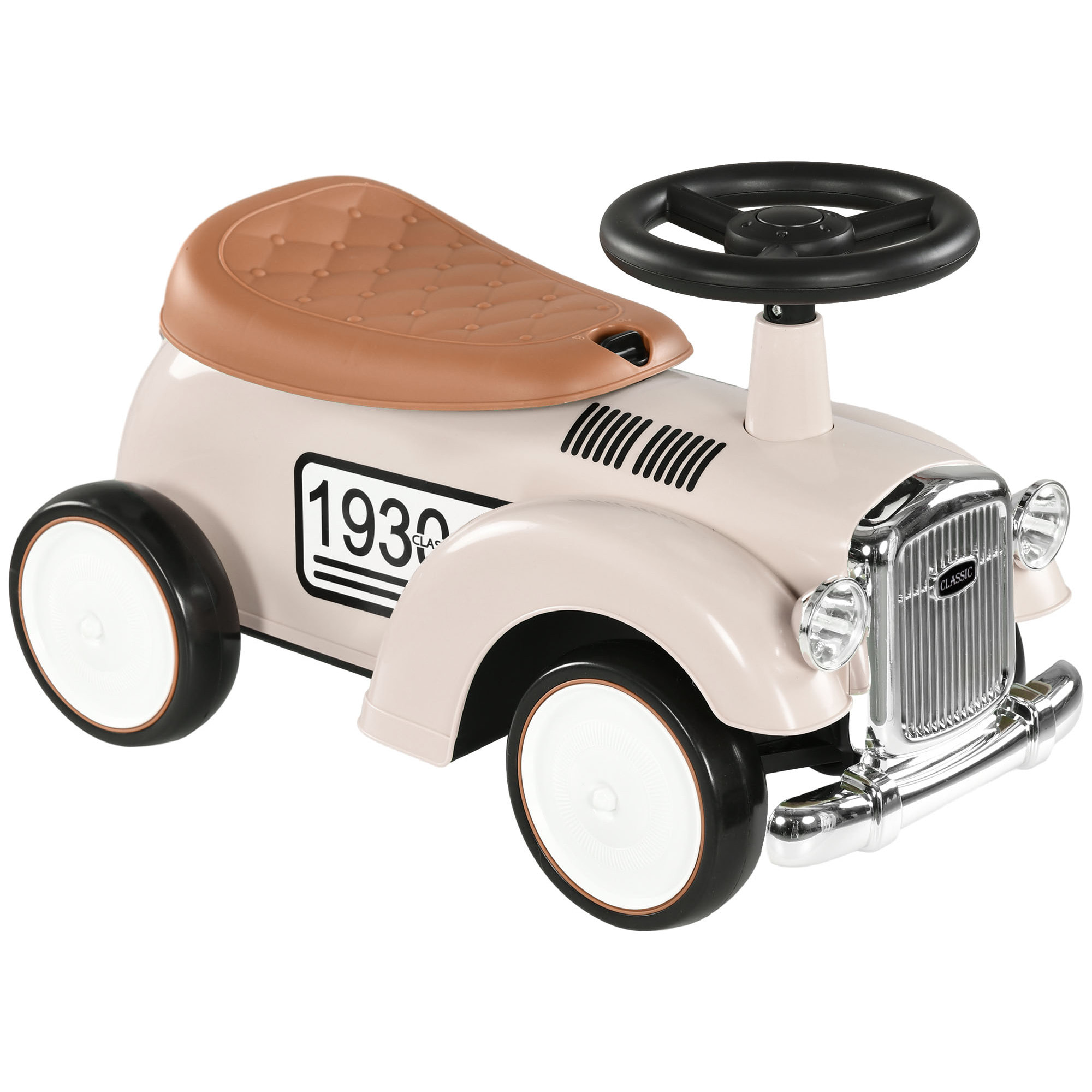 Porteur enfant voiture de collection rétro coffre butée arrière anti-basculement klaxon beige