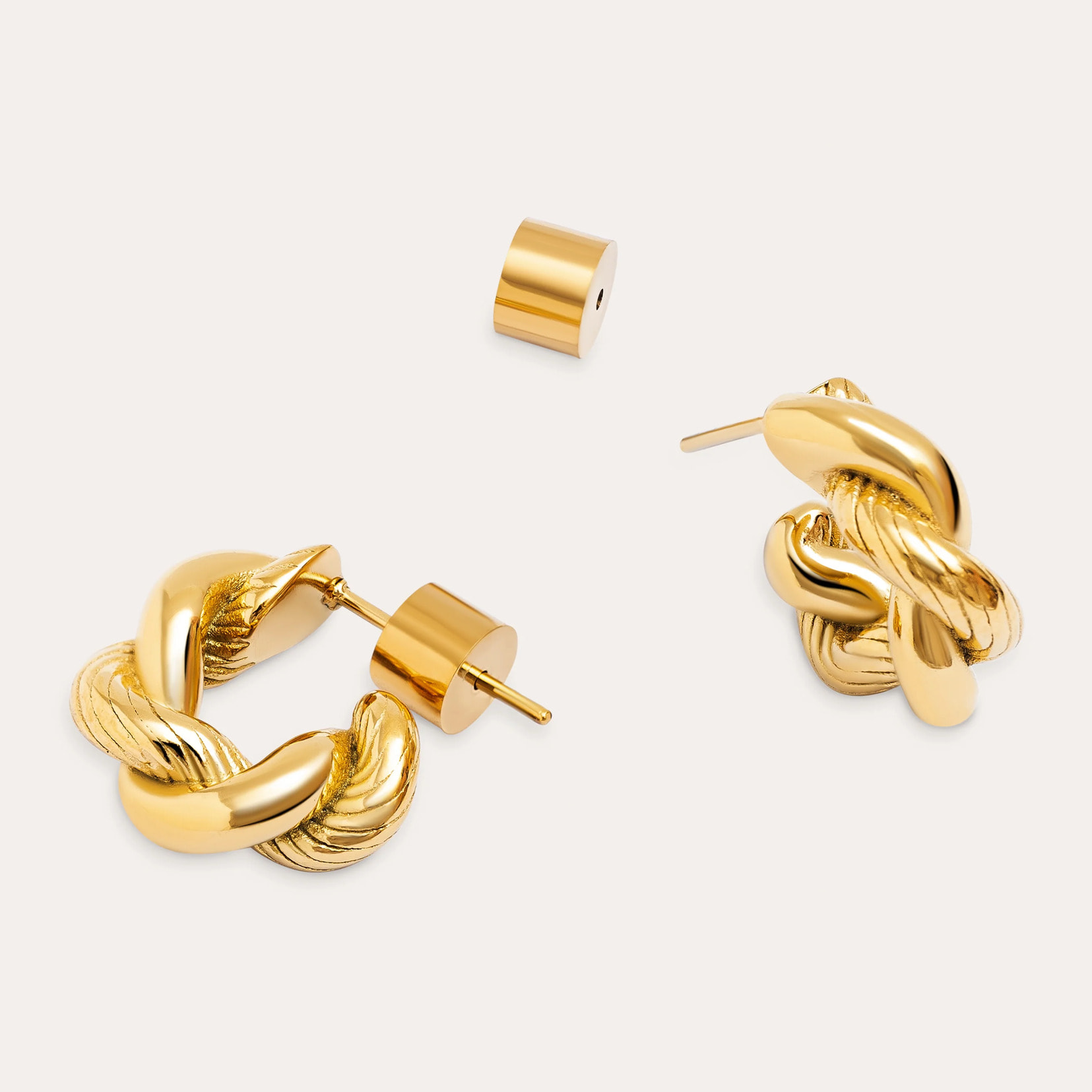 Pendientes Aro Mini Twist Rope Acero Baño Oro