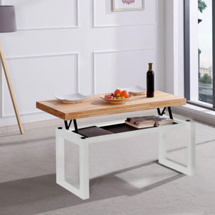 Mesa de centro elevable con almacenaje oculto en roble salvaje y blanco 120x47,5-62 cm Loft Roble salvaje - Blanco