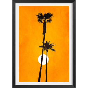 Affiche paysage Sunset palm Affiche + cadre en bois - Noir