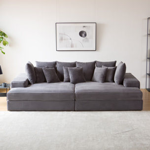 KENDARI Canapé 4 places assise profonde en velours côtelé gris anthracite