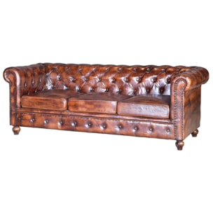 Sofá chester de 3 plazas - piel - 200x85x76cm