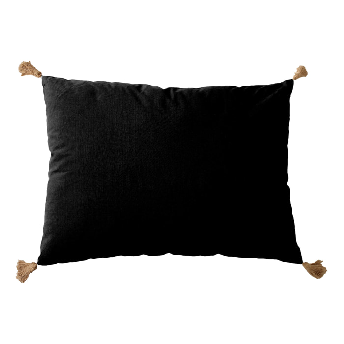 Coussin avec pompons en jute - Noir