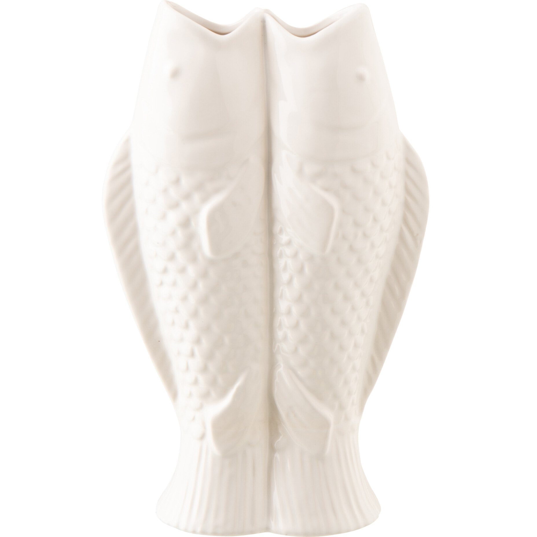 J-Line Vase 2 Poissons - grès - blanc