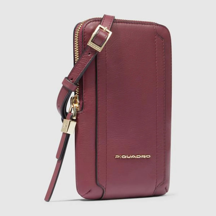 Piquadro Porta telefono da collo in pelle con porta carte di credito, schermato con protezione RFID