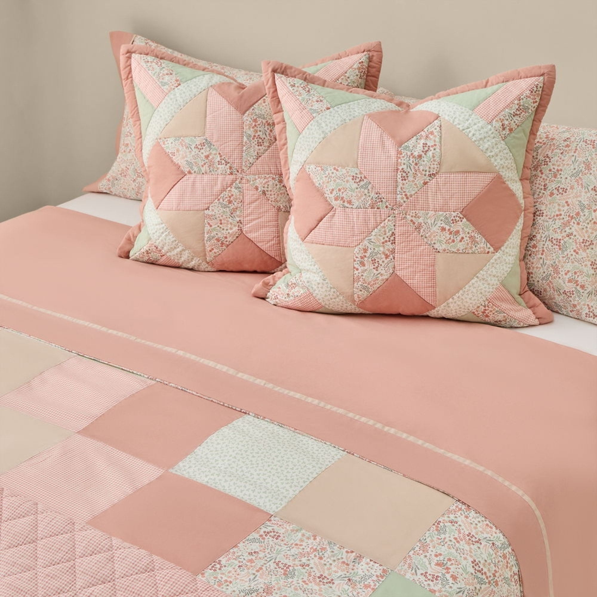 Colcha de algodón acolchada patchwork Crepatcol color rosa 100% Algodón