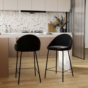 Lot de 2 chaises pour îlot central 65 cm en velours noir - Misty