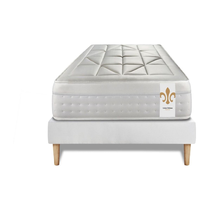 Ensemble Matelas Vingt-Huit - 28cm - Ressorts ensachés et mémoire de forme - Soutien point par point - Sommier Tapissier Blanc
